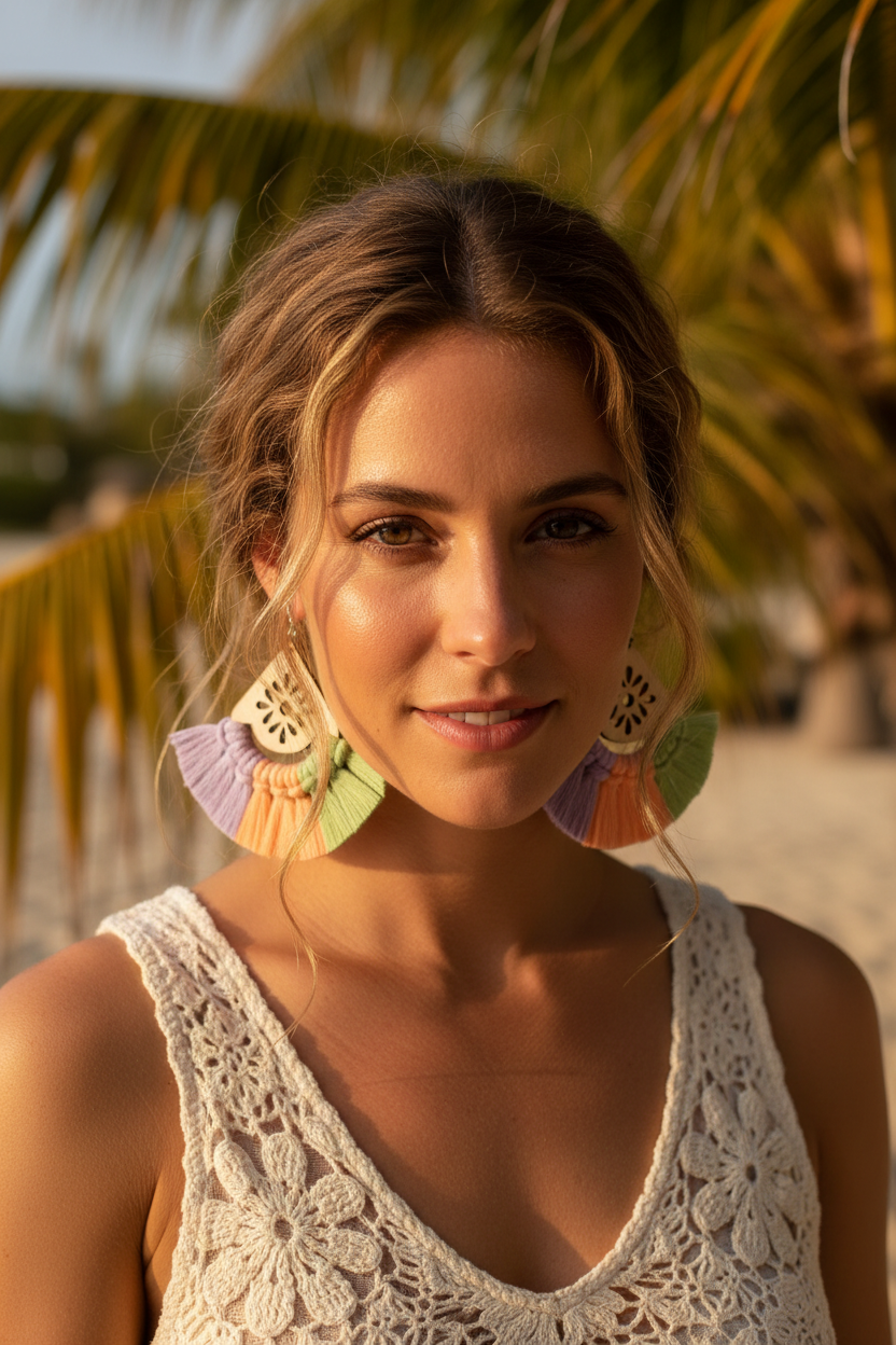 Cercei boho pastel în formă de lacrimă